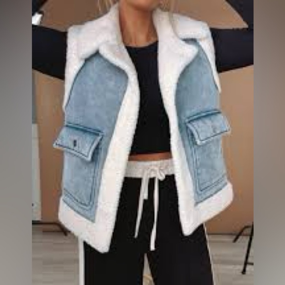 Jason Wu Light Blue and White Shearling-Trim Vest